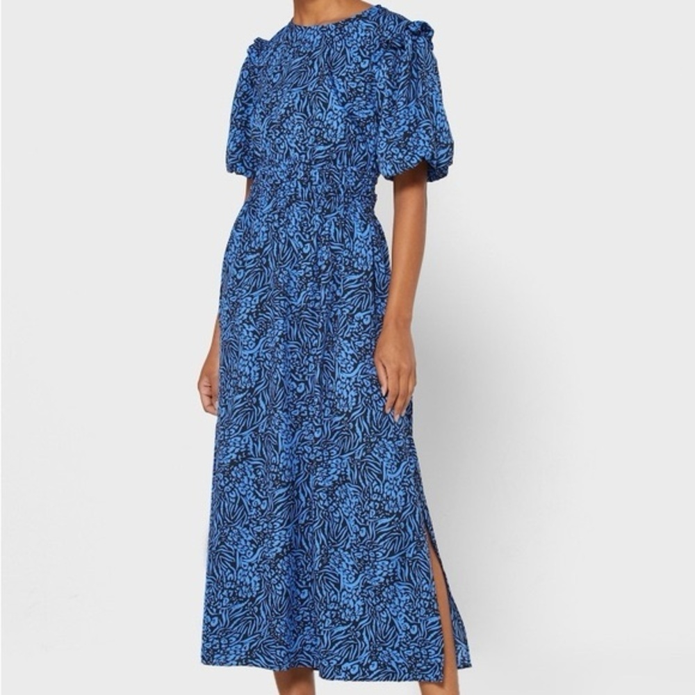 ASOS NWT Top Shop Floral Print Puff Sleeve Open Back Pleated Dress Sz 14